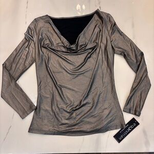 NWT Pewter Metallic Loose Cowl Neck Top, size S